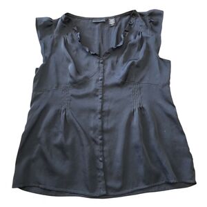 LNWOT - Apostrophe Black Sleeveless Ruffled Blouse Sz L